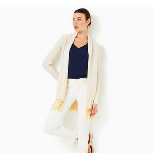 Lilly Pulitzer Cream Cardigan with Gold Fringe